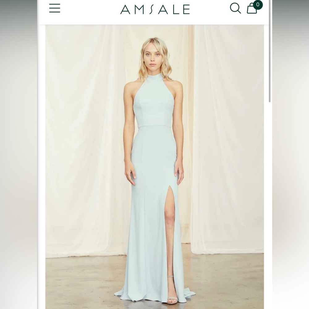 Amsale “Cora” crepe Slate Grey/Blue Dress with slit - NEVER WORN